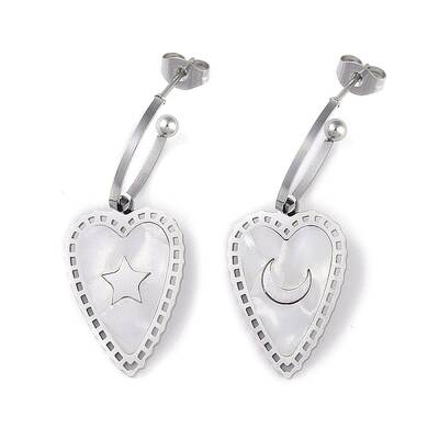 Heart 304 Stainless Steel Shell Stud Earrings