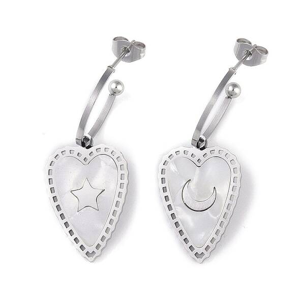 Heart 304 Stainless Steel Shell Stud Earrings