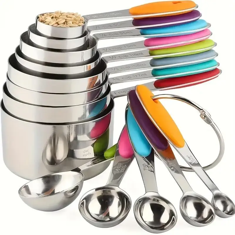 Measuring Cups & Spoons Set, Stainless Steel Measuring Cup & Measuring Spoon, Modern Sturdy Cooking Utensils for Home Kitchen...