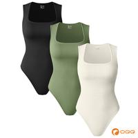 OQQfitness Womenswear Three-Piece Ribbed Square Neck Tank Bodysuit with Fitted Design, 90% Nylon 10% Spandex, Comfortable and...