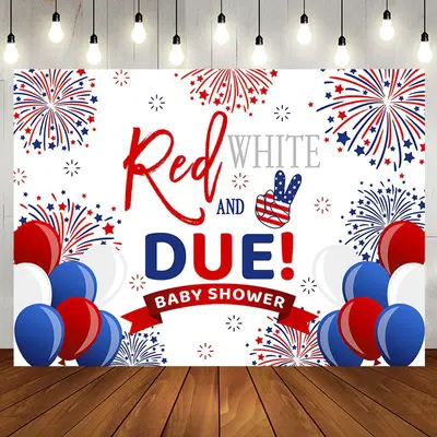 Red And Blue Balloon Stars Baby Shower Backdrop - Aperturee