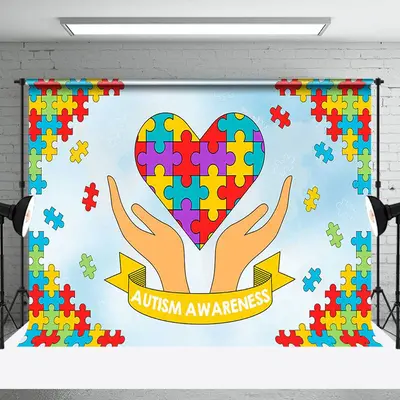 Colorful Puzzles Heart Autism Awareness Backdrop - Aperturee