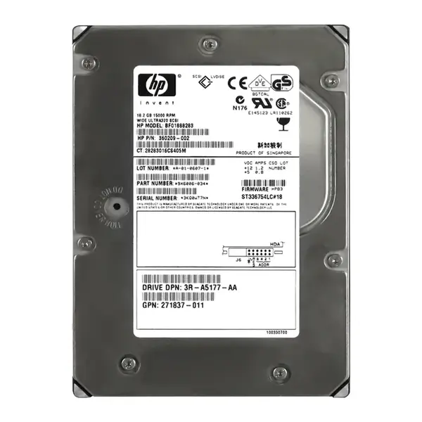360209-002-U HP 18GB 15000RPM Ultra 320 SCSI 3.5-Inch 8MB Cache Hot Swap Hard Drive