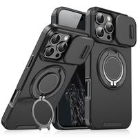 For iPhone 16 15 14 13 12 Pro Max with Slide Camera Case, 360 Rotated Ring Kickstand Holder Military Grade Shockproof Protect...