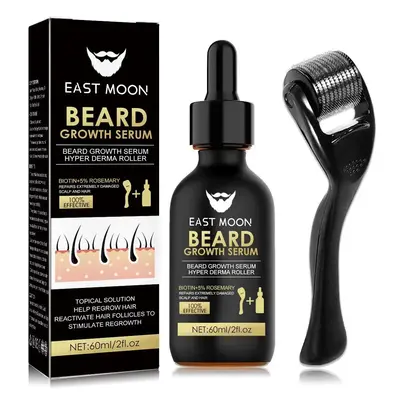 Beard Growth Serum&Beard Massage Derma Roller,Beard Care Nutritional Oil, Making Beards Thicker and More Shiny, Men's Daily B...
