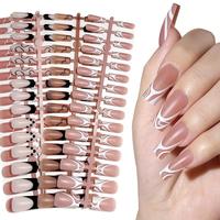 Mixed Color Press On Nails With Nail File & Tape & Stick, 120pcs/set Simple French Style Fake Nails For Women & Girls DIY Nai...