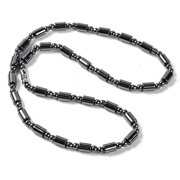 Column & Round Synthetic Non-magnetic Hematite Beaded Necklaces