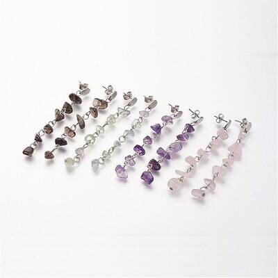 Chip Gemstone Dangle Stud Earrings