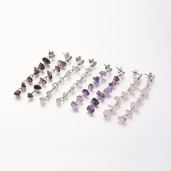 Chip Gemstone Dangle Stud Earrings