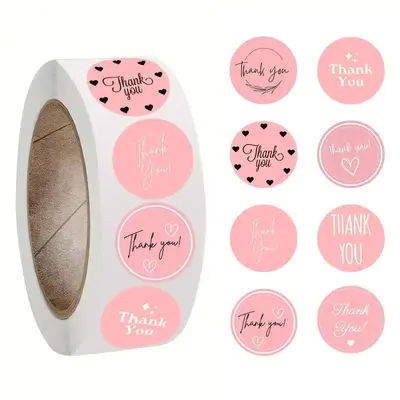 Thank You Series Sticker (500pcs/roll), Round Self Adhesive Decorative Sticker, Decorative Sticker for Water Bottle, Computer...