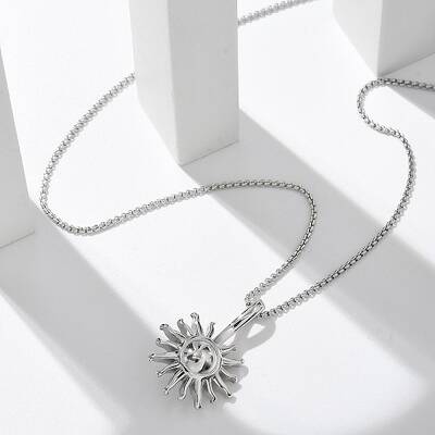 304 Stainless Steel Sunflower Pendant Box Chain Necklaces for Women