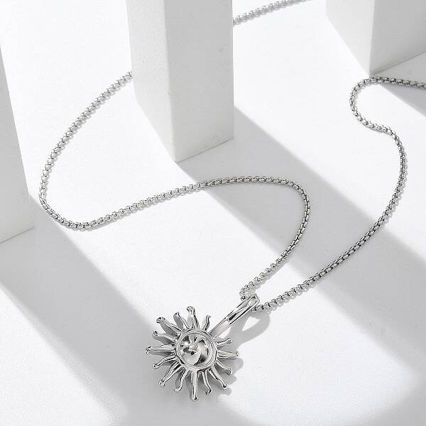 304 Stainless Steel Sunflower Pendant Box Chain Necklaces for Women