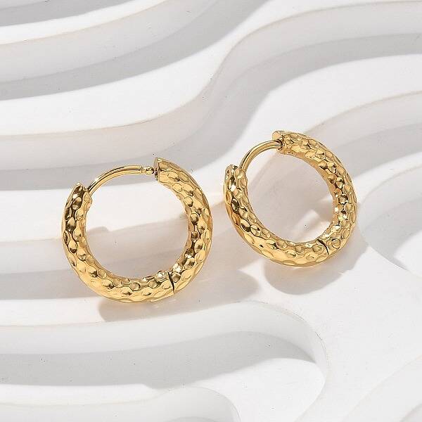 Ion Plating(IP) 304 Stainless Steel Grooved Hoop Earrings