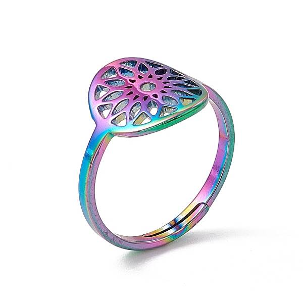 Ion Plating(IP) 201 Stainless Steel Flower Adjustable Ring for Women