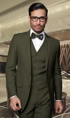 Mens Wool Blend Suit 3Piece Set  Solid Colors Statement
