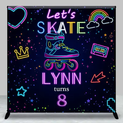Aperturee Neon Skate Sport Custom Name 8th Birthday Backdrop - Aperturee