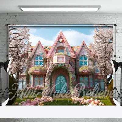 Candy Fairy House Sakura Tree Happy Easter Backdrop - Aperturee