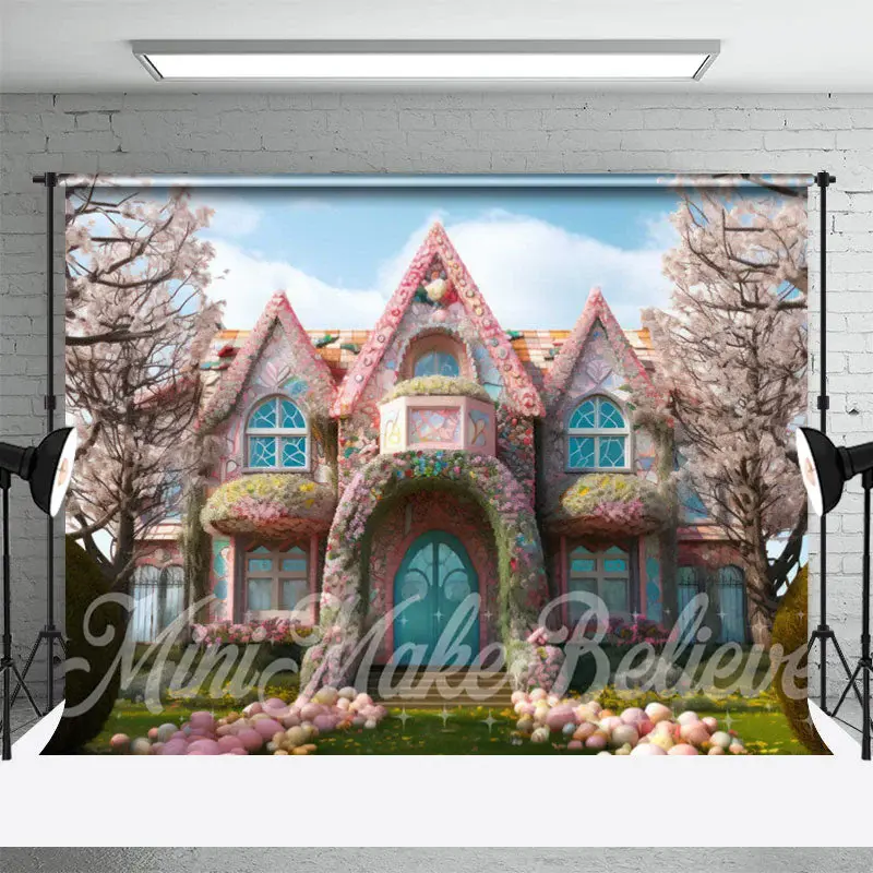 Candy Fairy House Sakura Tree Happy Easter Backdrop - Aperturee