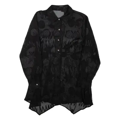 Sheer Womens Shirt Black Collared Long Sleeve M