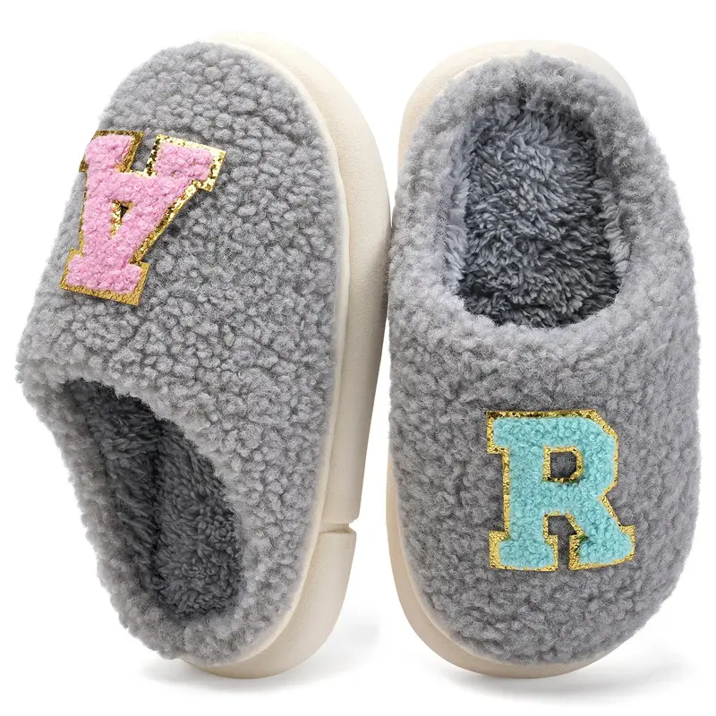 Kids Slippers for Girls Boys Plush Fleece Slip On House Slippers Customized Letters Big Kids Christmas Slippers Little Kids N...