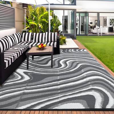 Garvee Outdoor Rug 9x18 Waterproof Patio Rug, Reversible with Rubber Backing, Polypropylene Durable, UV Resistant, Lightweigh...