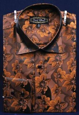 Brown Fancy Polyester Dress Fashion Shirt With Button Cuff For Men's Dress Shirt Night Club Outfit Guys Wear For Men Clothing...