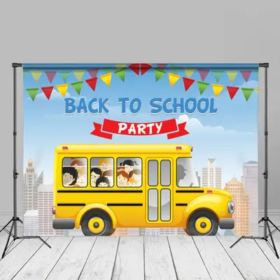 Yellow Bus Back To School Party Photo Backdrops - Aperturee