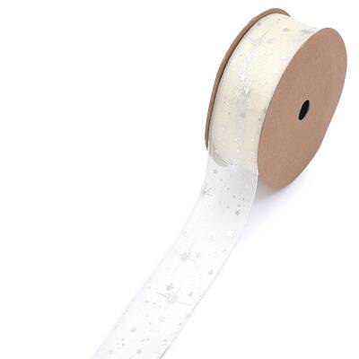 20 Yards Silver Stamping Star Organza Ribbons