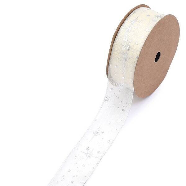 20 Yards Silver Stamping Star Organza Ribbons