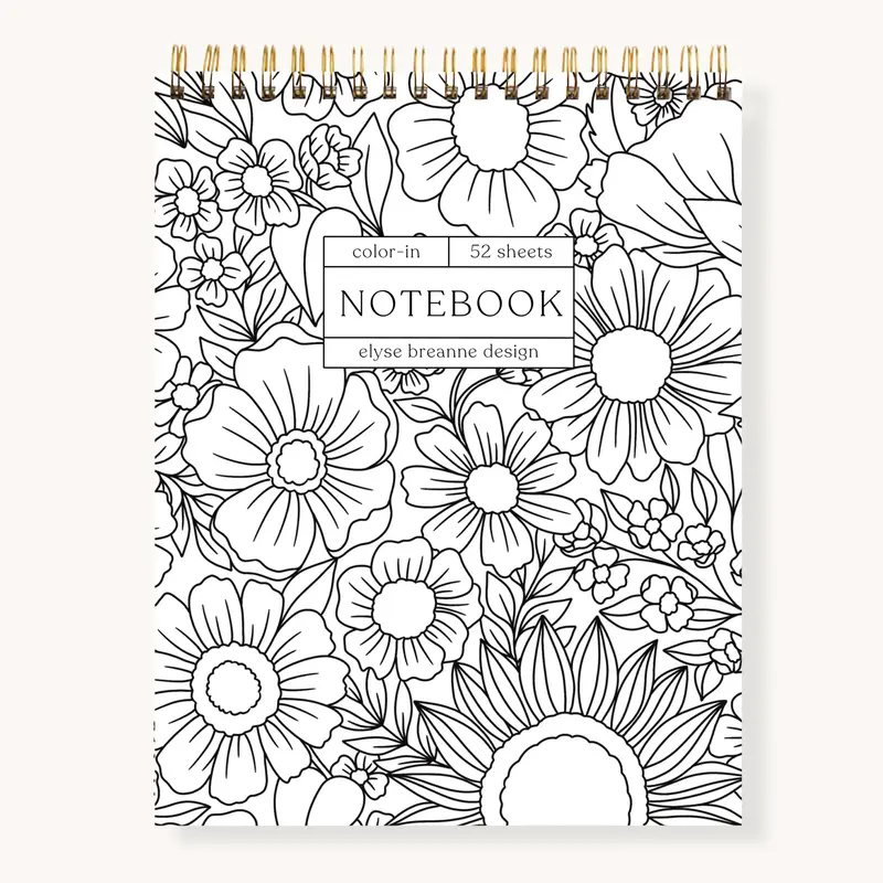 Color-In Notebook - 52 Sheets - Top-Bound Spiral with Flip Over Notepad and Coloring Page Border