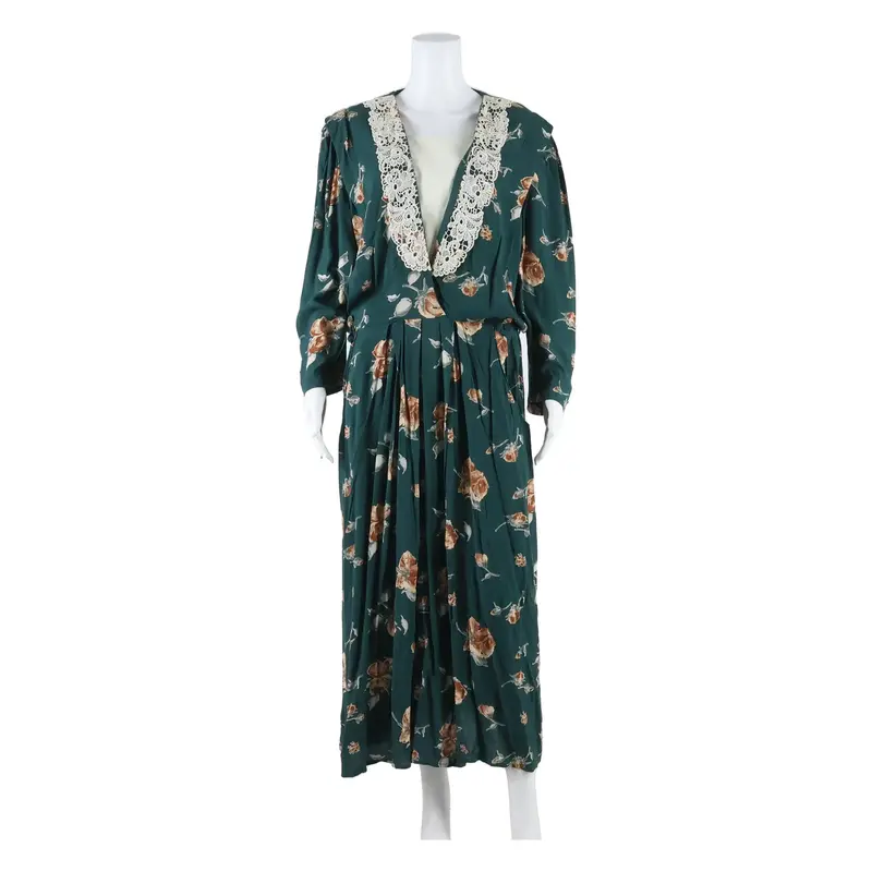 S.L.FASHIONS Womens Day Dress Green Floral Long Sleeve Midi L