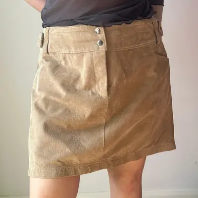 Conbipel Mini Skirt - 33W UK 14 Beige Suede