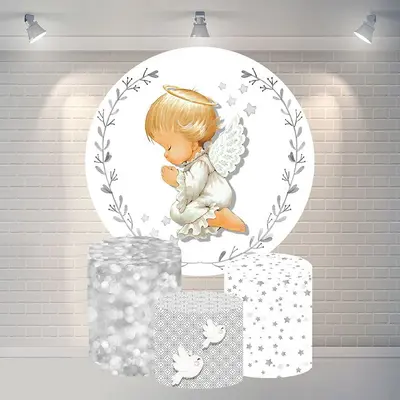 Aperturee Round Baby Grey Leaves Baby Shower Backdrop For Party | Baby Shower Round Backdrop | Round Party Backdrop | Round B...