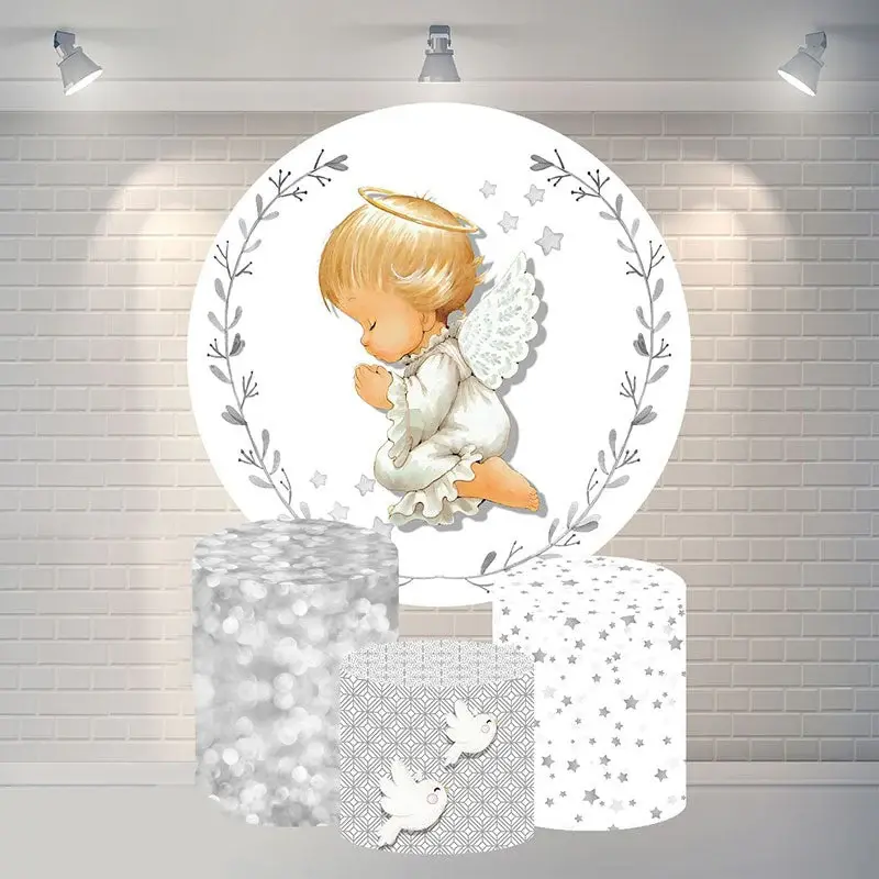 Aperturee Round Baby Grey Leaves Baby Shower Backdrop For Party | Baby Shower Round Backdrop | Round Party Backdrop | Round B...