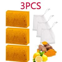 3PCS Turmeric & Kojic Acid Brightening Soap, Kojic Acid Soap, Soap Body Care Body Wash Lemon Flawless Organic nurture Comfort...