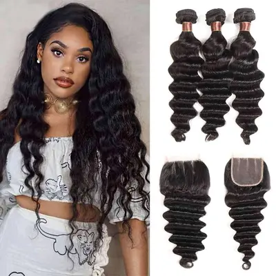 Loose Deep Wave Bundles With Closure 100% Human Hair Weave Ashimary Hair