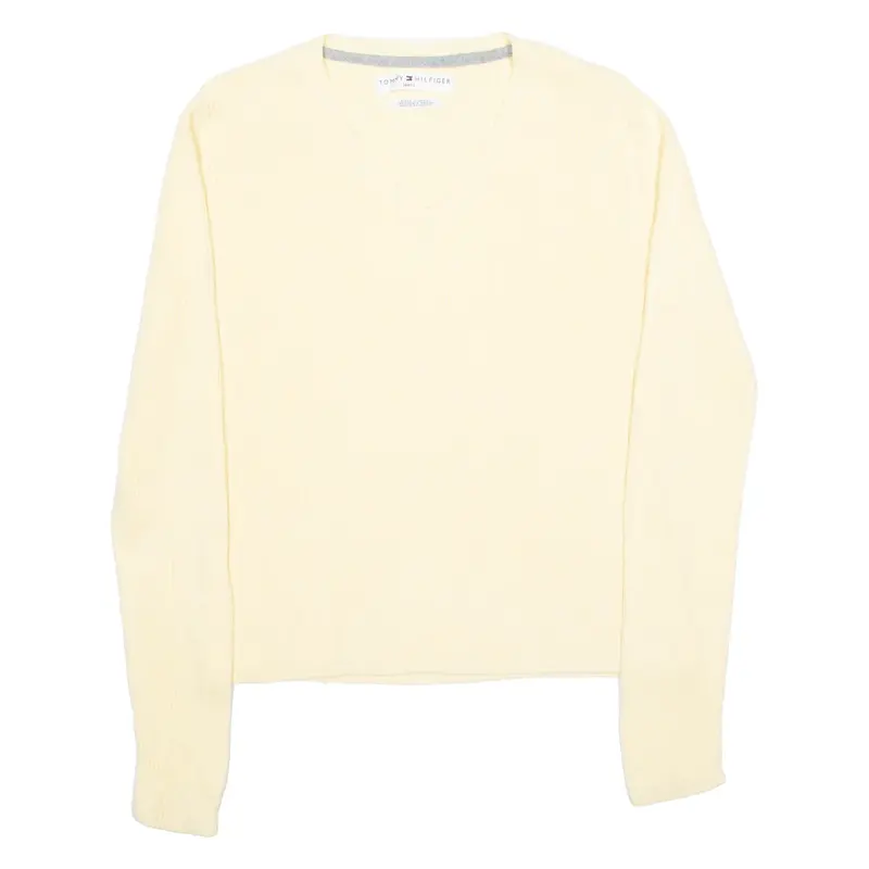 TOMMY HILFIGER Womens Jumper Yellow V-Neck Tight Knit S