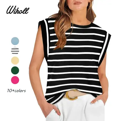 WIHOLL Cap Sleeve Tops for Women Summer Top Basic Tee Shirts Casual Tank Loose Fit 2025 Fashion