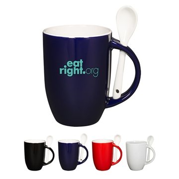 72 Customized 12oz Dapper Ceramic Mug With Spoon - Dual Color