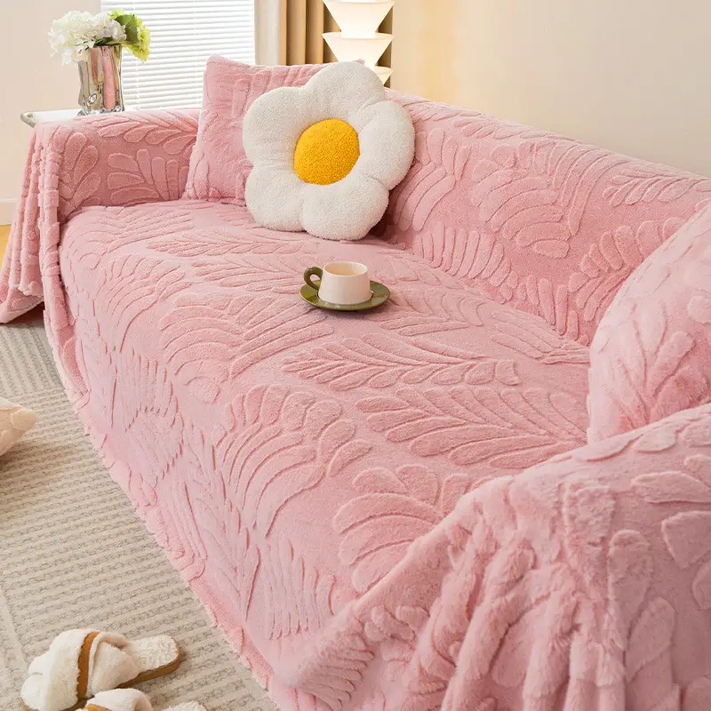 Plush Sofa Thickened Warm Sofa Slipcover | Color: Pink | Size: 180x340cm