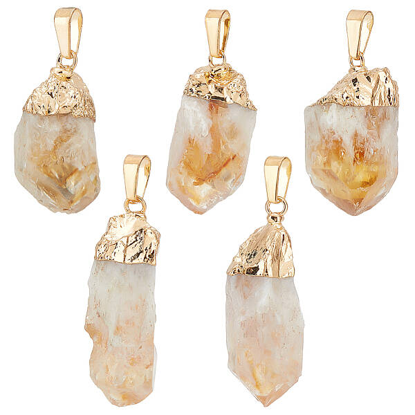 5Pcs Raw Rough Natural Citrine Pendants