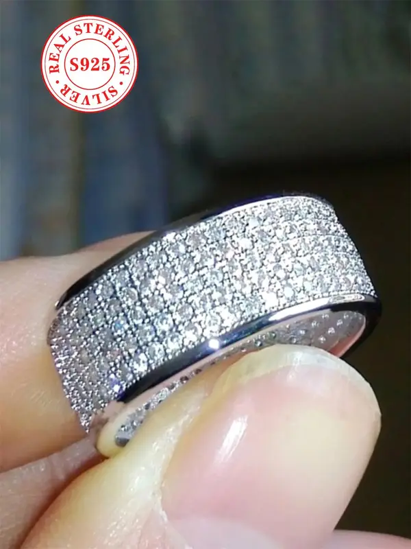 S925 Sterling Silver Fashionable Rhinestone Decorated Ring, Luxury Jewelry for Women, Trendy All-match & Exquisite Jewelry fo...