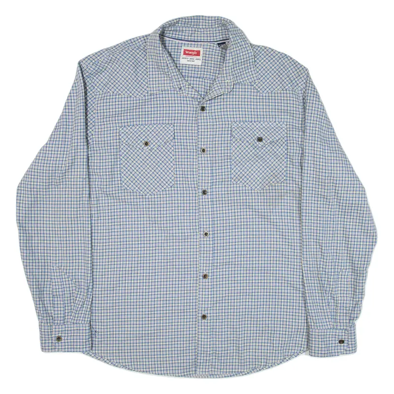 WRANGLER Mens Flannel Shirt Blue Check Long Sleeve XL