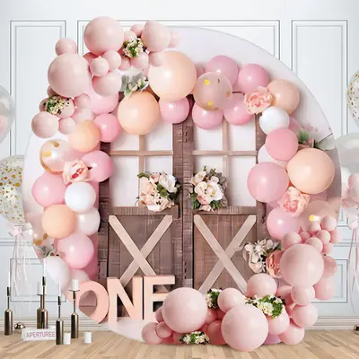 Aperturee Wooden Balloons Round Happy Birthday Backdrop