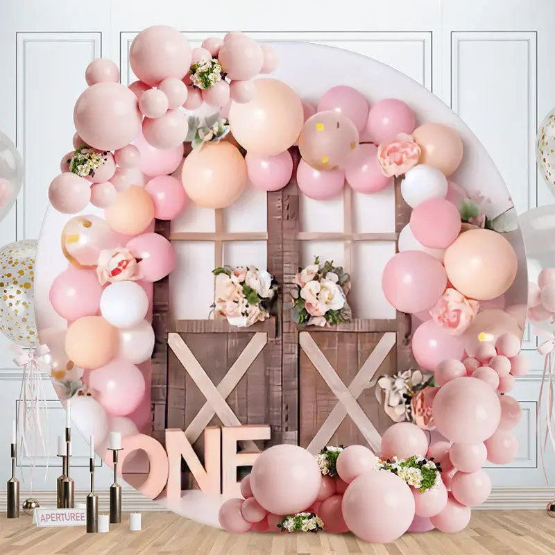 Aperturee Wooden Balloons Round Happy Birthday Backdrop