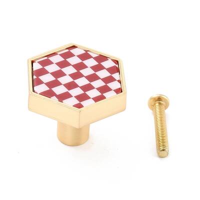 Hexagon with Grid Pattern Brass Box Handles & Knobs