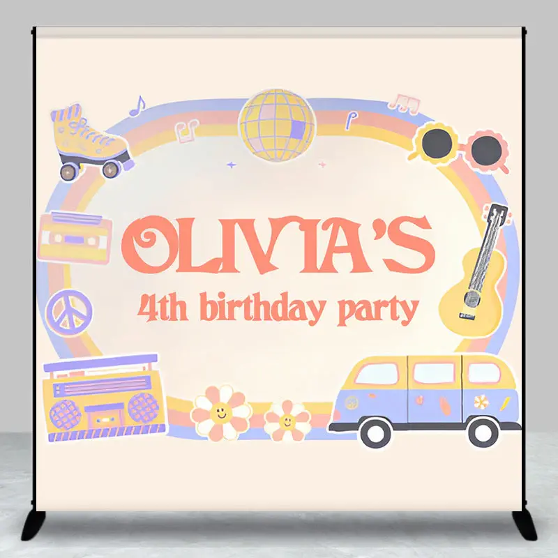 Groovy Custom Name Birthday Party Backdrop For Kids - Aperturee