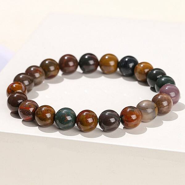 Natural Green Ocean Agate Round Stretch Bracelets for Women