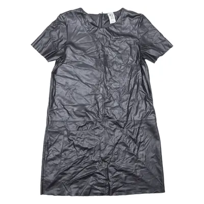 HERE THERE Faux Leather Womens Shift Black Short Sleeve Short L