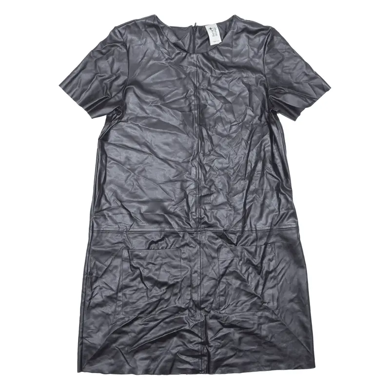 HERE THERE Faux Leather Womens Shift Black Short Sleeve Short L